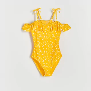 Stroje kąpielowe dla dziewczynek - Reserved - Jednoczęściowy strój kąpielowy w kropki - Żółty - grafika 1
