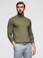 Koszulki męskie - Longsleeve męski gładki z golfem - ciemnooliwkowy V4 OM-LSCL-0130 S - miniaturka - grafika 1