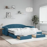 Sofy i kanapy - vidaXL Sofa rozsuwana z szufladami, niebieska, 100x200 cm, aksamit - miniaturka - grafika 1