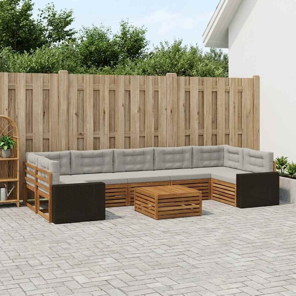 vidaXL Zestaw sof na zewnątrz 8 pcs Naturalny i jasnoszary