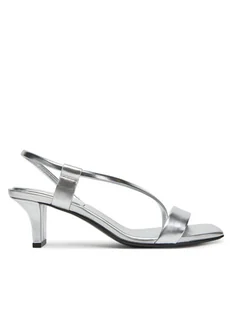 Calvin Klein Sandały Heel Sandal 50 Squared Metallic HW0HW02560 Srebrny - Sandały damskie - miniaturka - grafika 1