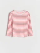 Bluzki dla dziewczynek - Reserved - Koszulka w paski - różowy - miniaturka - grafika 1