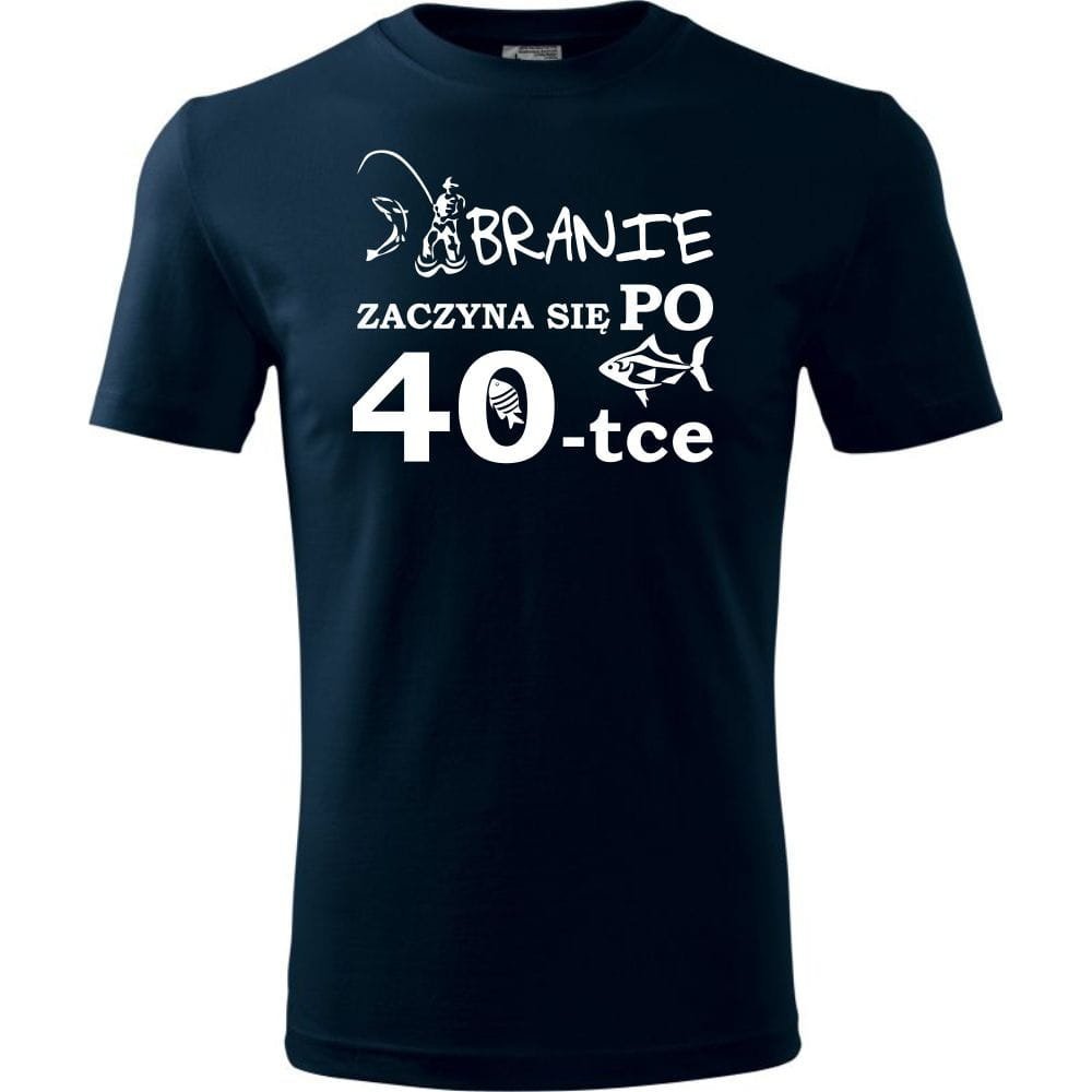 Męska Koszulka z Nadrukiem Branie ryba 40 na Prezent Urodzinowy dla Niego ciemny granat 3XL