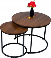 Ławy i stoliki kawowe - Nowoczesne stoliki kawowe okrągłe zestaw 2w1 loft industrial ława stół stolik orzech włoski - miniaturka - grafika 1
