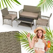 Meble ogrodowe - Zestaw Meble Ogrodowe Technorattan Na Taras Ogród Komplet Beżowy FILADELFIA - miniaturka - grafika 1