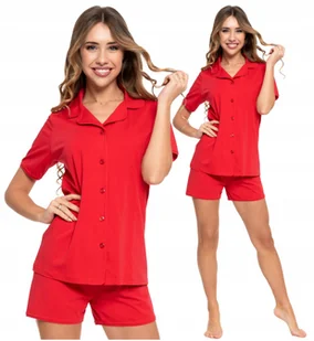Piżama Damska Elegancka Dwuczęściowa Czerwona Koszula Krótki Rękaw MORAJ L - Piżamy damskie - miniaturka - grafika 1