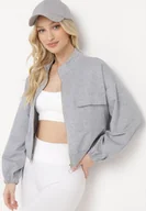 Bluzy damskie - Szara Rozpinana Bluza na Suwak z Kieszeniami Pradle - miniaturka - grafika 1