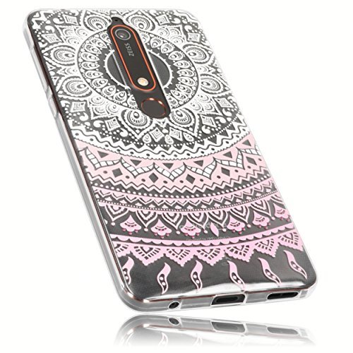 mumbi Etui kompatybilne z Nokia 6 2018 etui na telefon komórkowy cienkie z motywem mandala różowe, przezroczyste