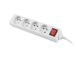 LANBERG Listwa przedłużacz Lanberg 1.5m biała 4x 230V PL z wyłącznikiem kabel wykonany z pełnej miedzi PS1-04E-0150-W - Listwy zasilające - miniaturka - grafika 1