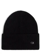 Czapki damskie - Calvin Klein Czapka damska z zawartością kaszmiru Kobiety dzianina grubo tkana czarny jednolity, ONE SIZE - miniaturka - grafika 1