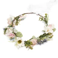 Ozdoby do włosów - WIANEK na głowę BOHO kwiaty PANIEŃSKI ślubny - miniaturka - grafika 1
