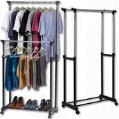 Wieszaki i stojaki - Wieszak Stojący Na Kółkach Ubrania Stojak Podwójny - miniaturka - grafika 1