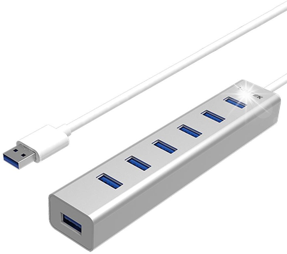 HUB USB Unitek Y-3090 srebrny hub USB na 7x USB 3.0 + zasilacz, 5Gbps