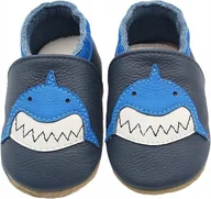 Buty dla dziewczynek - KAPCIE DZIECIĘCE BAREFOOT skórzane 19 6-12m miękkie elastyczne granatowe - miniaturka - grafika 1