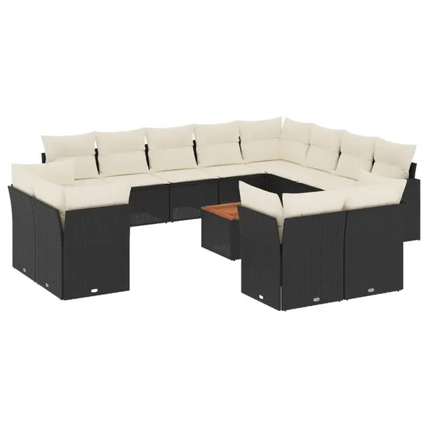 Zestaw Mebli Ogrodowych Rattan PE 13 elementów, czarny/kremowy, 62x62x69cm