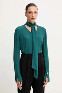 Patrizia Pepe koszula damska kolor zielony regular z wiązanym dekoltem 2C1648 A8I1 - Koszule damskie - miniaturka - grafika 1