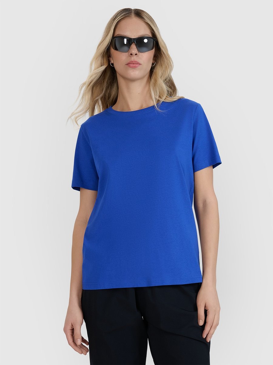 T-shirt oversize z nadrukiem damski 4F 4FWSS25TTSHF2238-36S Niebieski Roz. XL