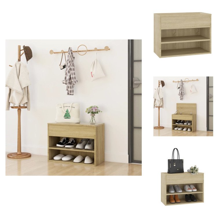 vidaXL Ławka na buty dąb sonoma 60x30x45 cm materiał drewnopochodny - Stojaki i szafki na buty