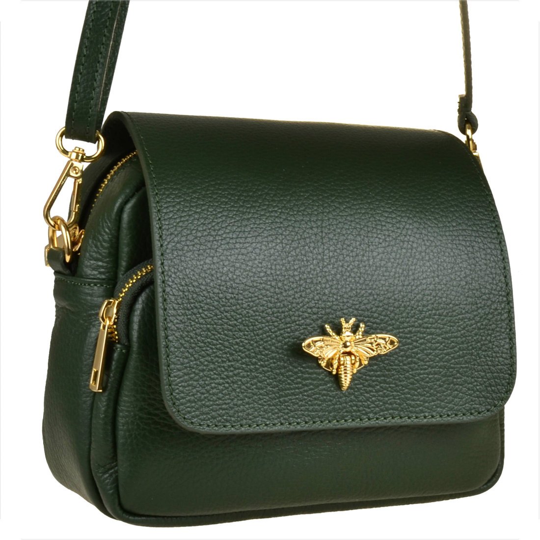 Borse in Pelle listonoszka skórzana z muchą zielona