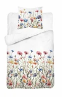 Pościel - Pościel 140x200 Biała w letnie łąkowe kwiaty – kolorowa pościel w stylu boho, 100% bawełna - miniaturka - grafika 1