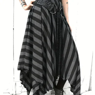 TEMU Spódnica midi w paski z wysokim stanem dla kobiet z asymetrycznym dołem i elastyczną taśmą - Czarno-białe pionowe paski, Wygodna mieszanka - Spódnice - miniaturka - grafika 1