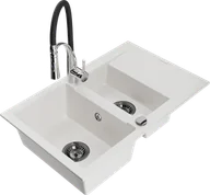 Zlewozmywaki z baterią - Mexen Gaspar zlewozmywak granitowy 1,5-komorowy z ociekaczem i baterią kuchenną Aster, biały - 6507-20-73450-07-B - miniaturka - grafika 1