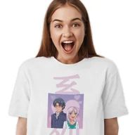 Koszulki i topy damskie - T-Shirt Koszulka Damska Bawełniana Biała M Para Manga Miłość Anime Wzory - miniaturka - grafika 1