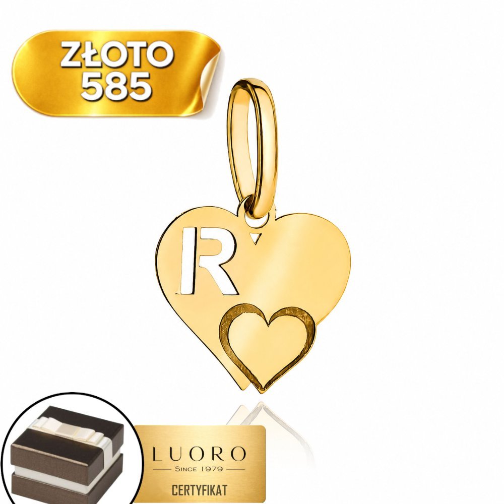 ZAWIESZKA ZŁOTA 585 14K LITERKA R Z SERDUSZKIEM DELIKATNA 1,5 CM