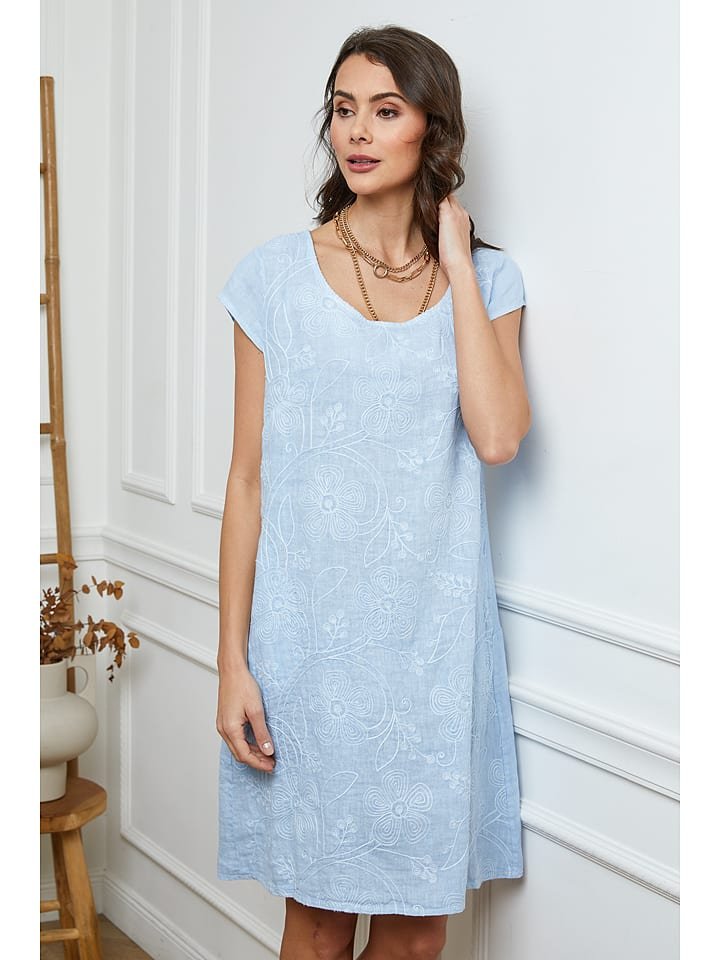 Fleur de Lin Lniana sukienka w kolorze błękitnym