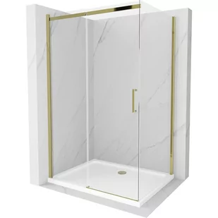 Mexen Omega kabina prysznicowa rozsuwana 120x80 cm, transparent, złota + brodzik Flat - Kabiny prysznicowe - miniaturka - grafika 1