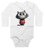 Body dla niemowląt - Body dziecięce Szary Kot Z Lampkami Choinkowymi Śmieszna Mina Święta 98/104 - miniaturka - grafika 1