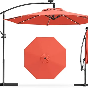 3M Parasol z 32 Diodami LED Zasilanymi Energią Słoneczną, 8 Żebrami, Parasol z Regulacją Nachylenia i Obrotem o 360°, Pomarańczowy - Parasole ogrodowe 3M Parasol z 32 Diodami LED Zasilanymi Energią Słoneczną, 8 Żebrami, Parasol z Regulacją Nachylenia i Obrotem o 360°, Pomarańczowy - Parasole ogrodowe - miniaturka - grafika 1