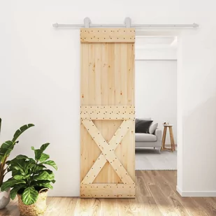 Drzwi przesuwne z osprzętem, 70x210 cm, lite drewno sosnowe 8721012081499 - Drzwi wewnętrzne - miniaturka - grafika 1