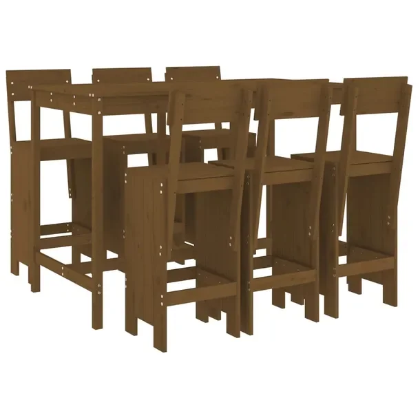 Zestaw Mebli Barowych z Litego Drewna Sosnowego, Miodowy Brąz, 159,5x82,5x