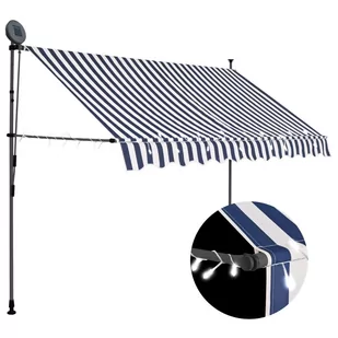 vidaXL Ręcznie zwijana markiza z LED, 300 cm, niebiesko-biała vidaXL - Markizy - miniaturka - grafika 1