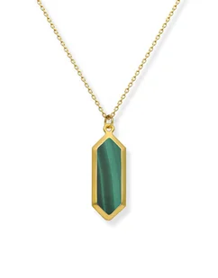 Naszyjnik srebrny pozłacany z malachitem osadzonym w ramkę - Naszyjniki - miniaturka - grafika 1