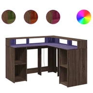 Biurka - vidaXL Biurko z podświetleniem LED, brązowy dąb, 130x130x91 cm - miniaturka - grafika 1