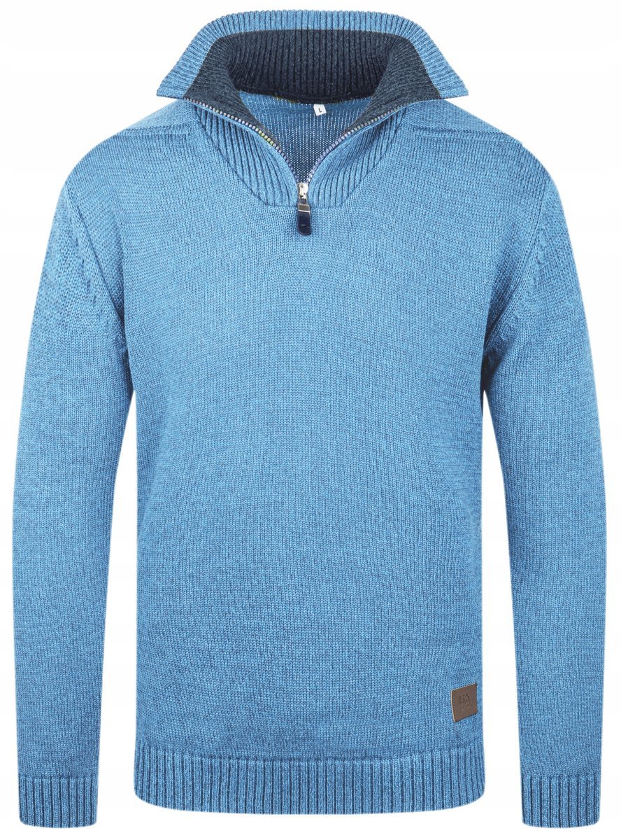 MODNY SWETER MĘSKI GOLF PÓŁZAMEK BŁĘKITNY - XL