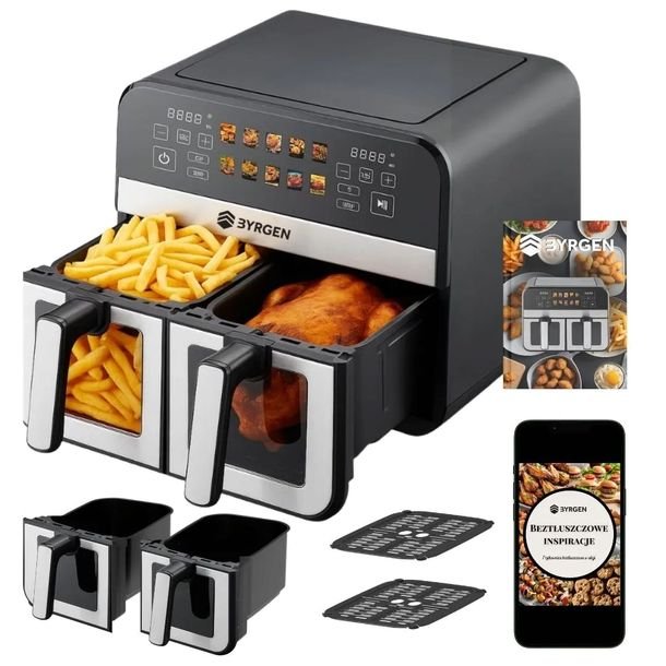 Air Fryer dwukomorowy 9L frytkownica beztłuszczowa 2400W suszarka