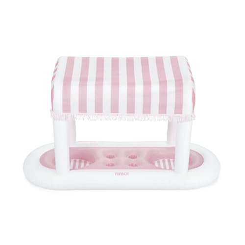 FUNBOY Giant Floating Pink Cabana Stripe Stacja Napojowa, Zdejmowany abażur z frędzlami, idealny na imprezy, dekoracje stołu i orzeźwienie w basenie.