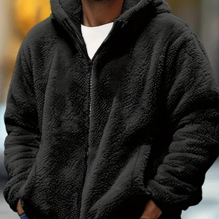 TEMU Męska Kurtka z Kapturem w Rozmiarze z Podszewką z - Wiatroszczelna, Jednolity z Zapięciem na Zamek na Jesień/Zimę, ROZMIAR - Inne - miniaturka - grafika 1