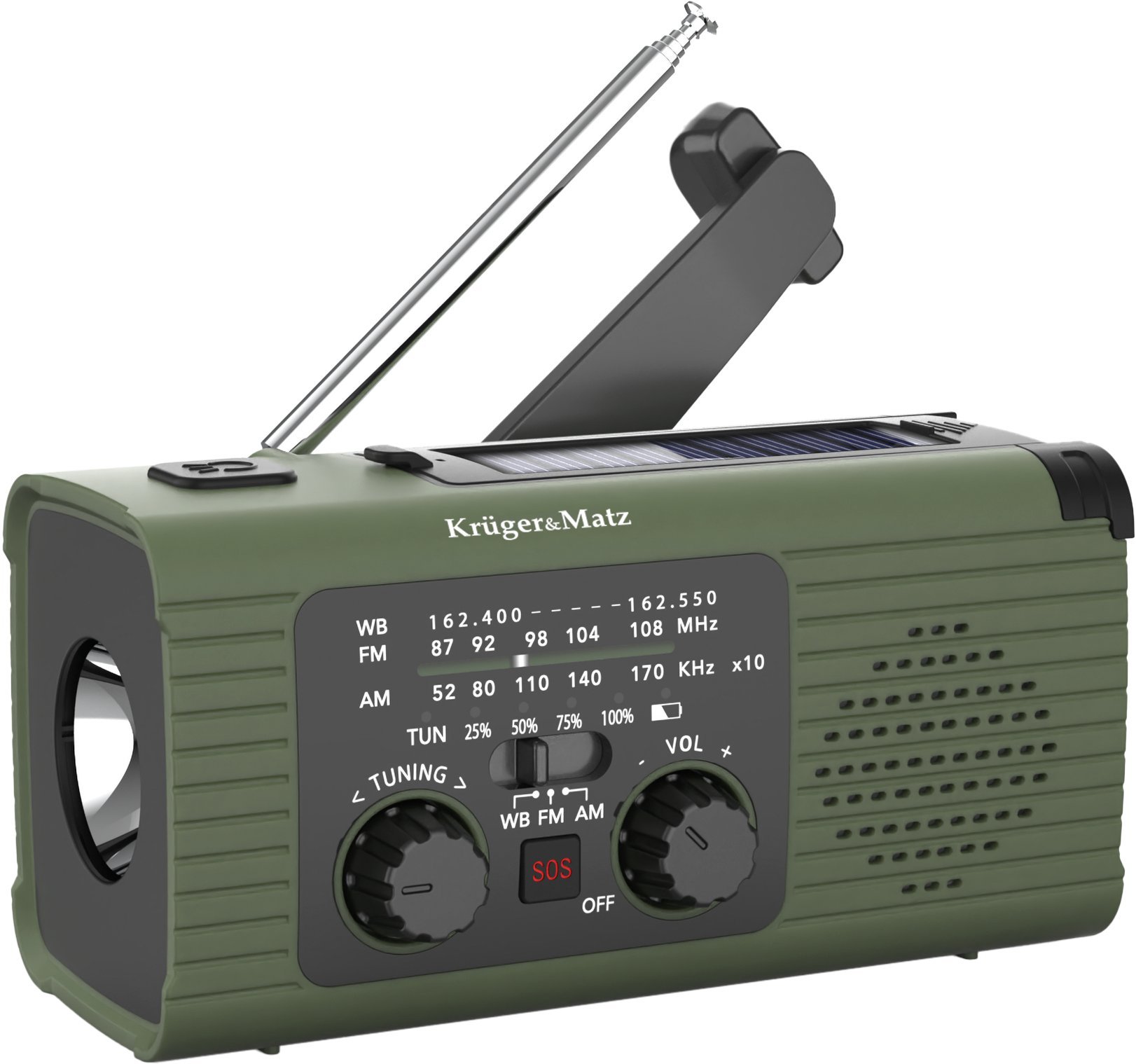 Kruger&Matz Radio solarne, przenośne radio awaryjne SOS, powerbank 5000mAh
