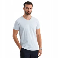 Koszulki męskie - Modna męska bawełniana koszulka serek BASIC jasnoszara OM-TSBS-0237 V23 S - miniaturka - grafika 1