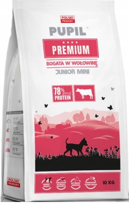 Karma sucha dla psa PUPIL FOODS Premium Junior Mini, bogata w wołowinę, 10 kg