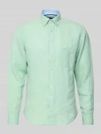 Koszule męskie - Koszula lniana o kroju regular fit z kołnierzykiem typu button down - miniaturka - grafika 1
