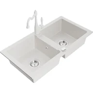 Zlewozmywaki z baterią - Mexen Mario zlewozmywak granitowy 2-komorowy z baterią kuchenną Carla, biały - miniaturka - grafika 1