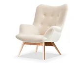Fotele - Elegancki Fotel Do Wnętrza Scandi Uszak Flori Kremowy Podstawa Buk - miniaturka - grafika 1