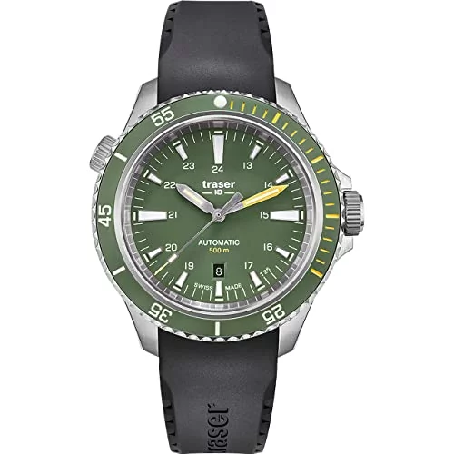Traser H3 P67 automatyczny zegarek do nurkowania 500 m, srebrno-czarno-zielony, Pasek