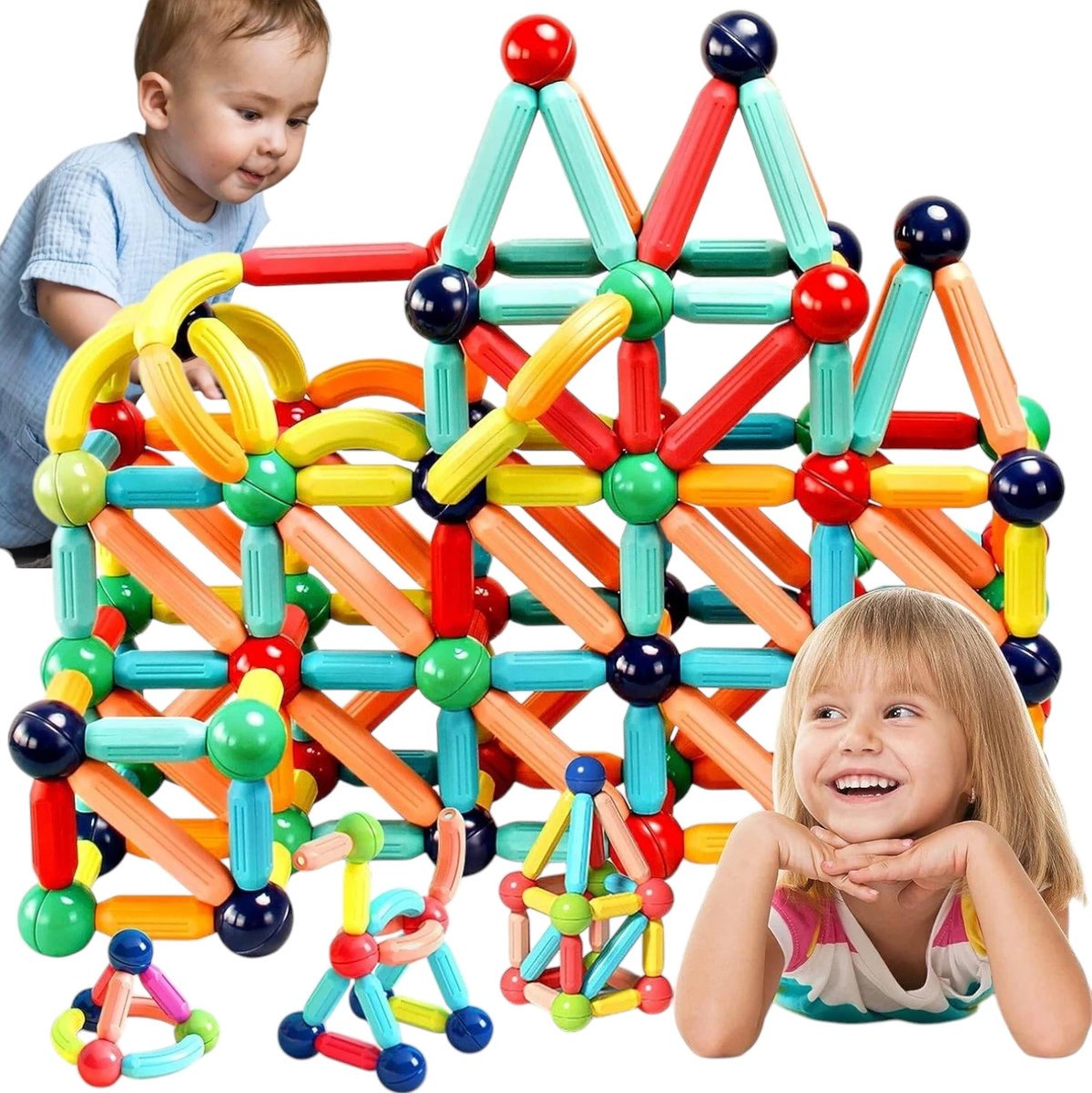 KLOCKI MAGNETYCZNE KONSTRUKCYJNE 42 ELEMENTY MEGA DUŻY ZESTAW EDUKACYJNE