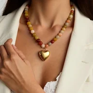 Wisiorki - TEMU 1 szt. Ręcznie Robiony Naszyjnik w Stylu Boho z Naturalnym Kamieniem i Złoconym Wisiorkiem w Kształcie - Biżuteria z Koralików dla Kobiet, - miniaturka - grafika 1